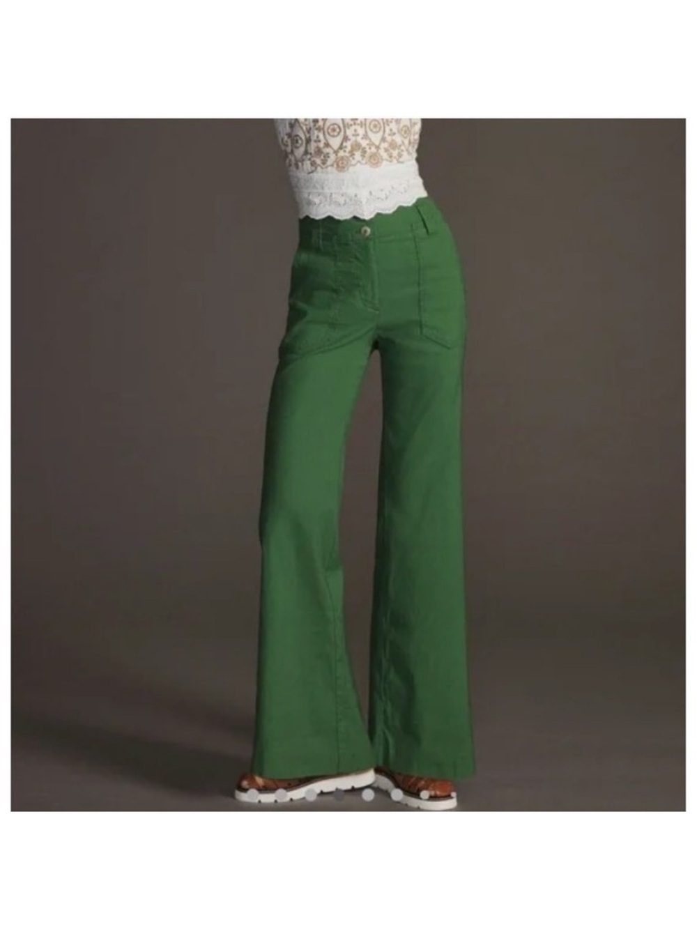 Anthropologie Maeve Green Linen High-Waist Wide Leg Pants